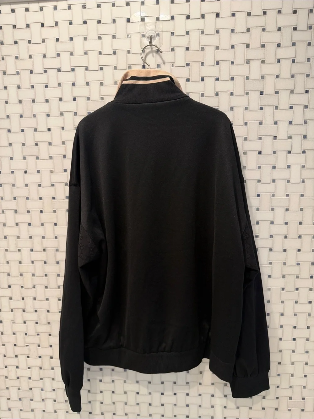 Gucci Black Half-Zip Sweatshirt with Beige-Trim Collar